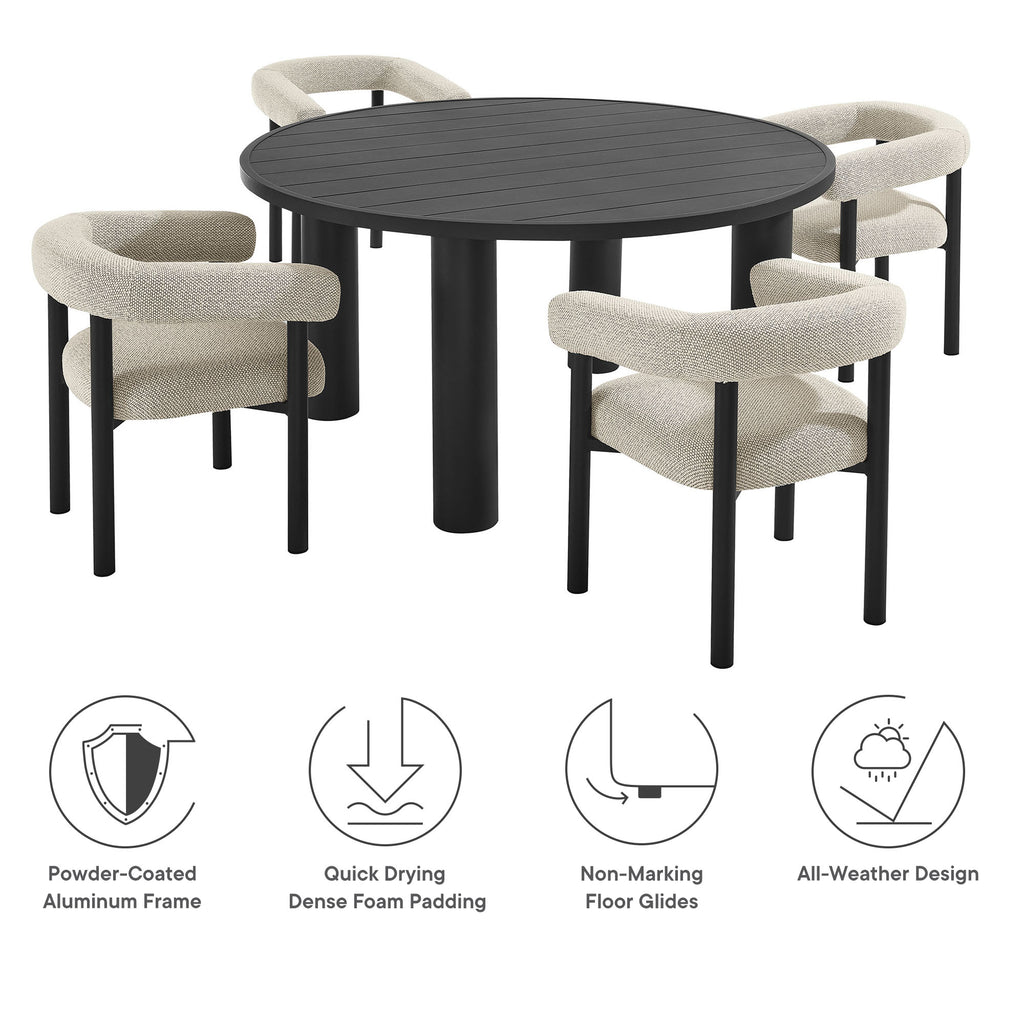 Nautica 5-Piece Round Outdoor Patio Aluminum Dining Table and Chairs Set - Ivory Graphite