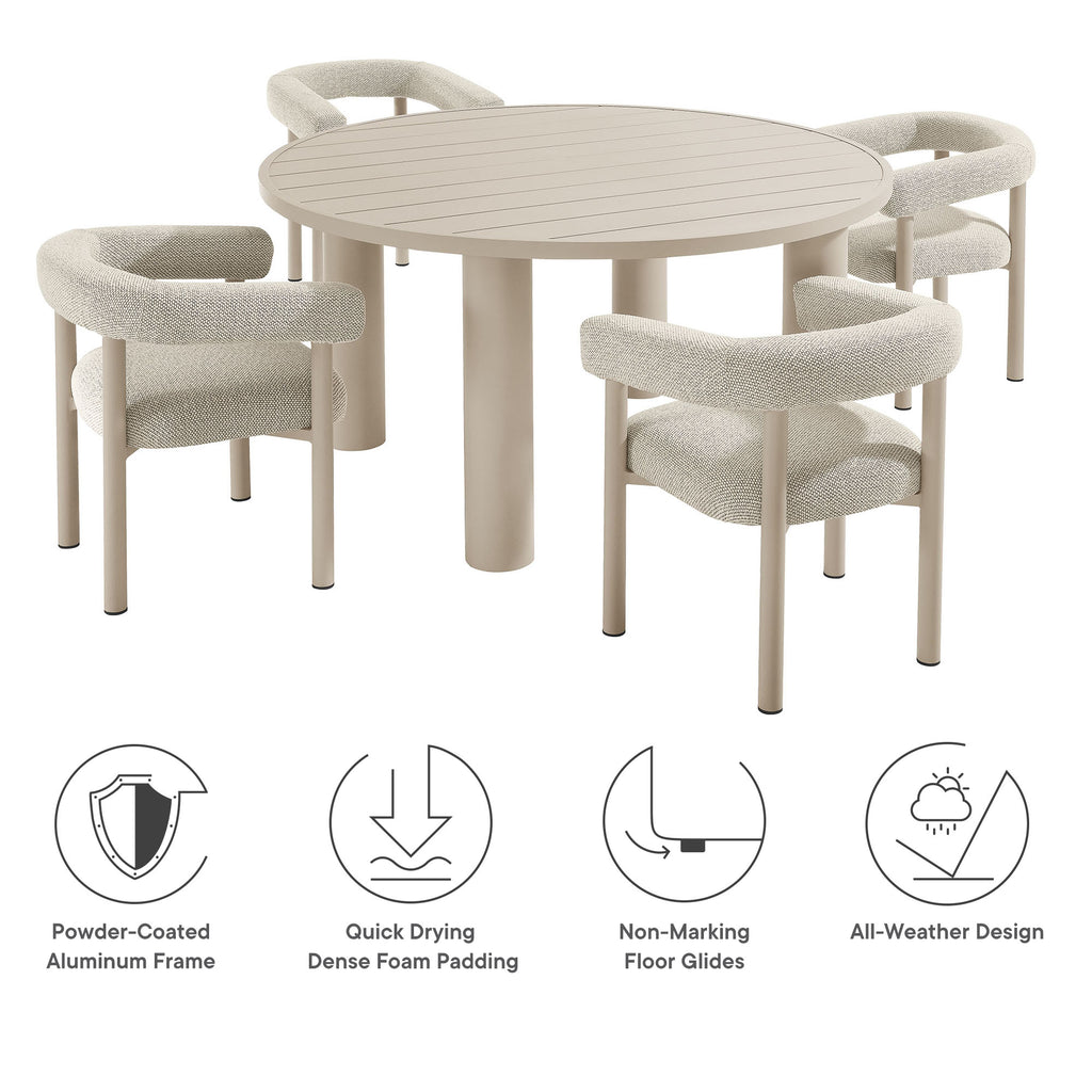Nautica 5-Piece Round Outdoor Patio Aluminum Dining Table and Chairs Set - Ivory Taupe