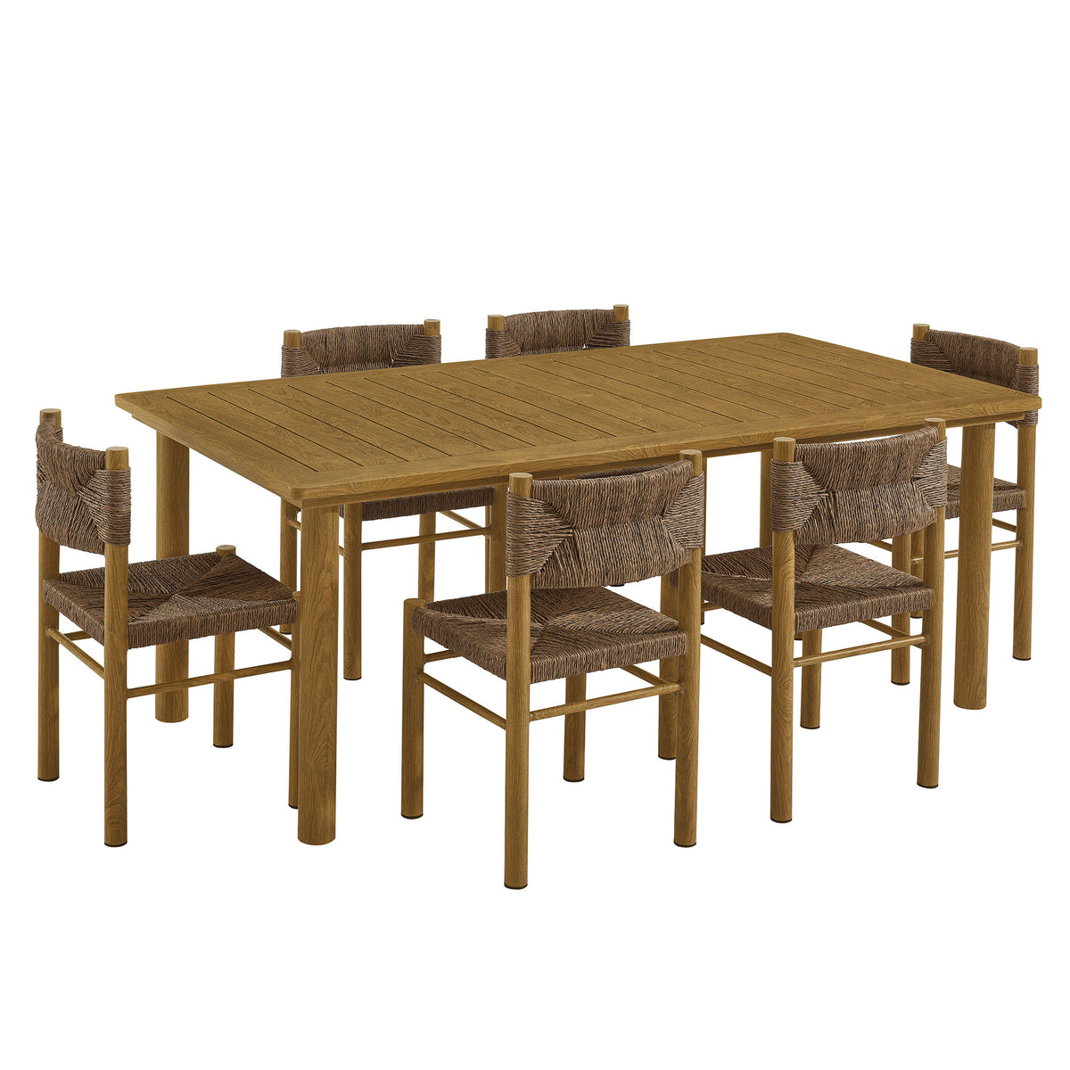 Parkland 7-Piece Rectangular Outdoor Patio Rattan and Aluminum Dining Table and Chairs Set - Natural