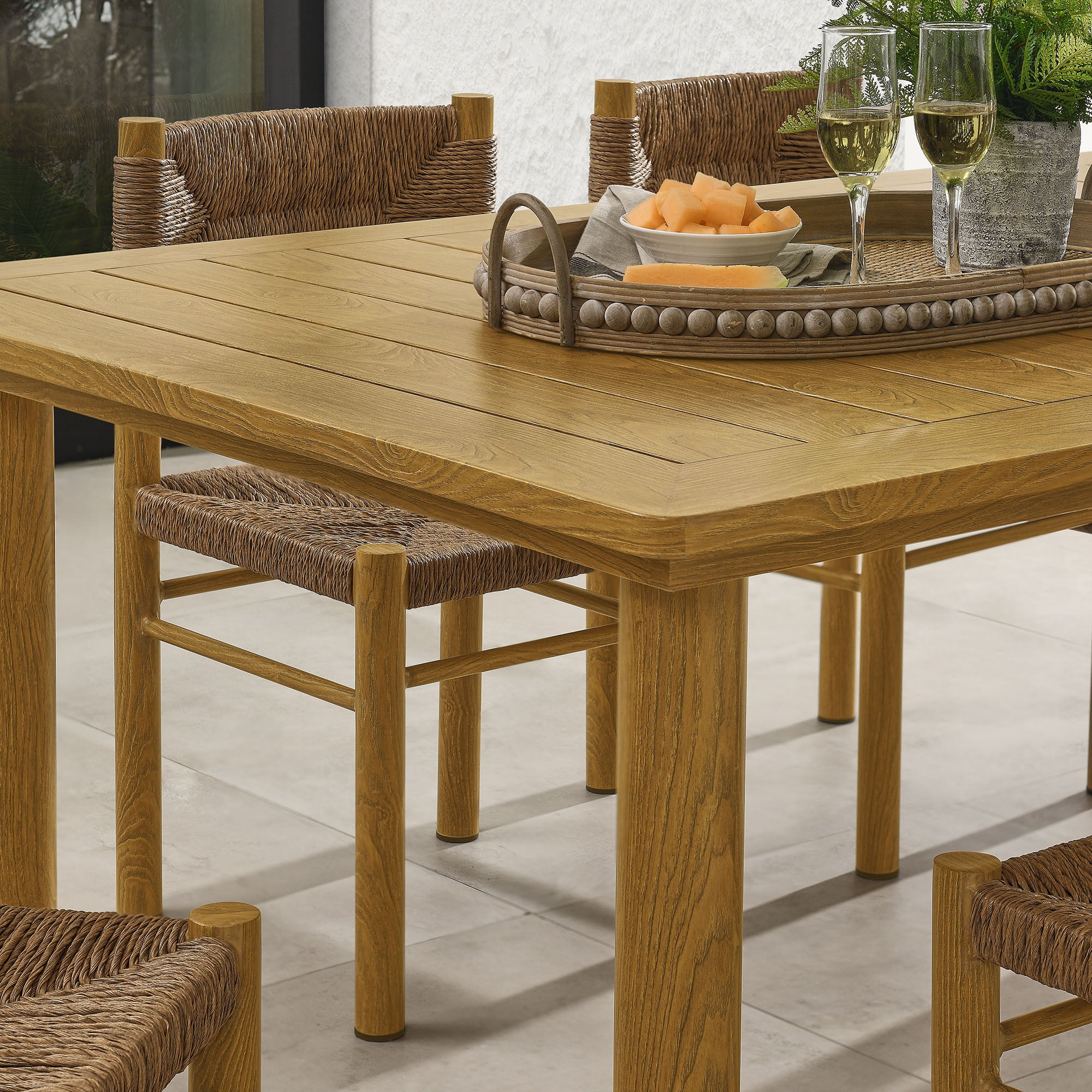 Parkland 7-Piece Rectangular Outdoor Patio Rattan and Aluminum Dining Table and Chairs Set - Natural