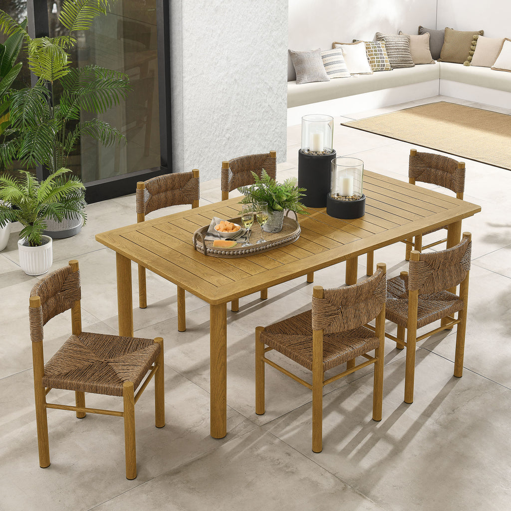 Parkland 7-Piece Rectangular Outdoor Patio Rattan and Aluminum Dining Table and Chairs Set - Natural
