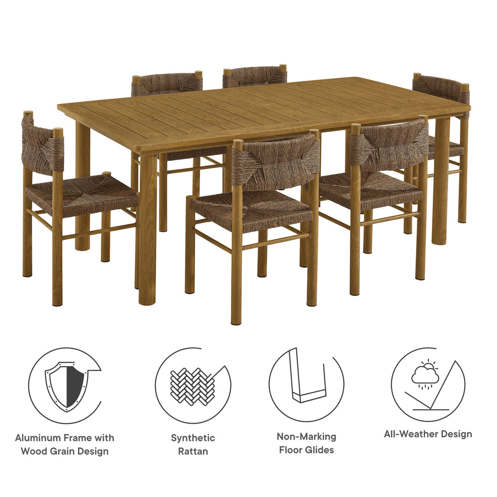 Parkland 7-Piece Rectangular Outdoor Patio Rattan and Aluminum Dining Table and Chairs Set - Natural