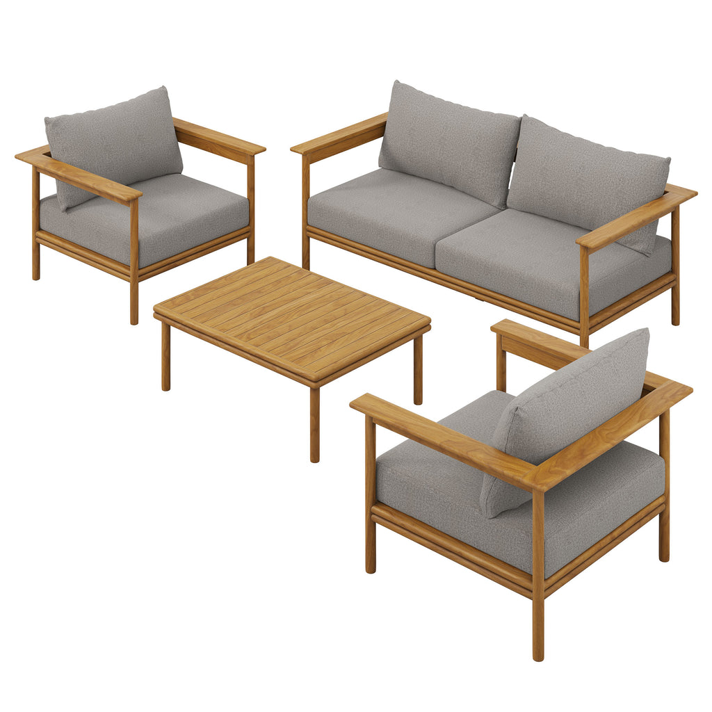 Wren 4-Piece Outdoor Patio Teak Wood Furniture Set - Natural Driftwood