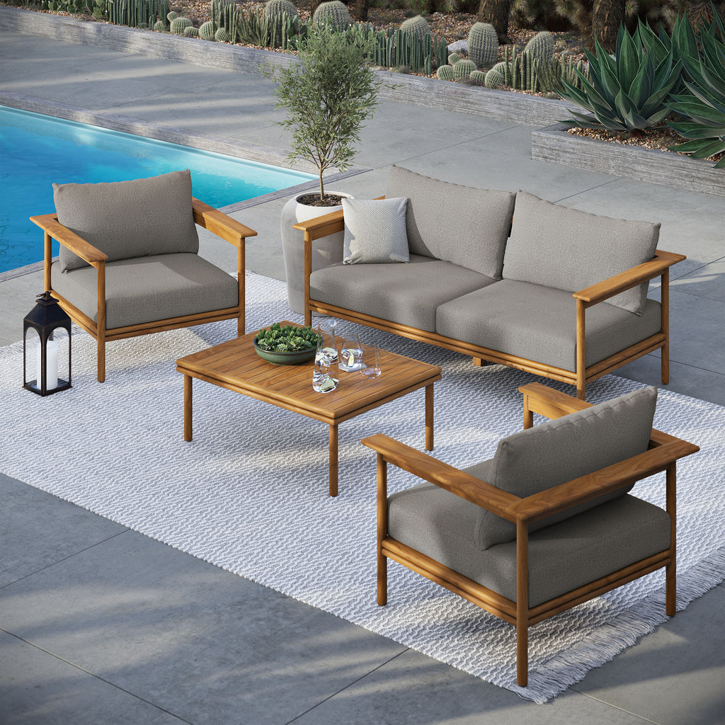 Wren 4-Piece Outdoor Patio Teak Wood Furniture Set - Natural Driftwood