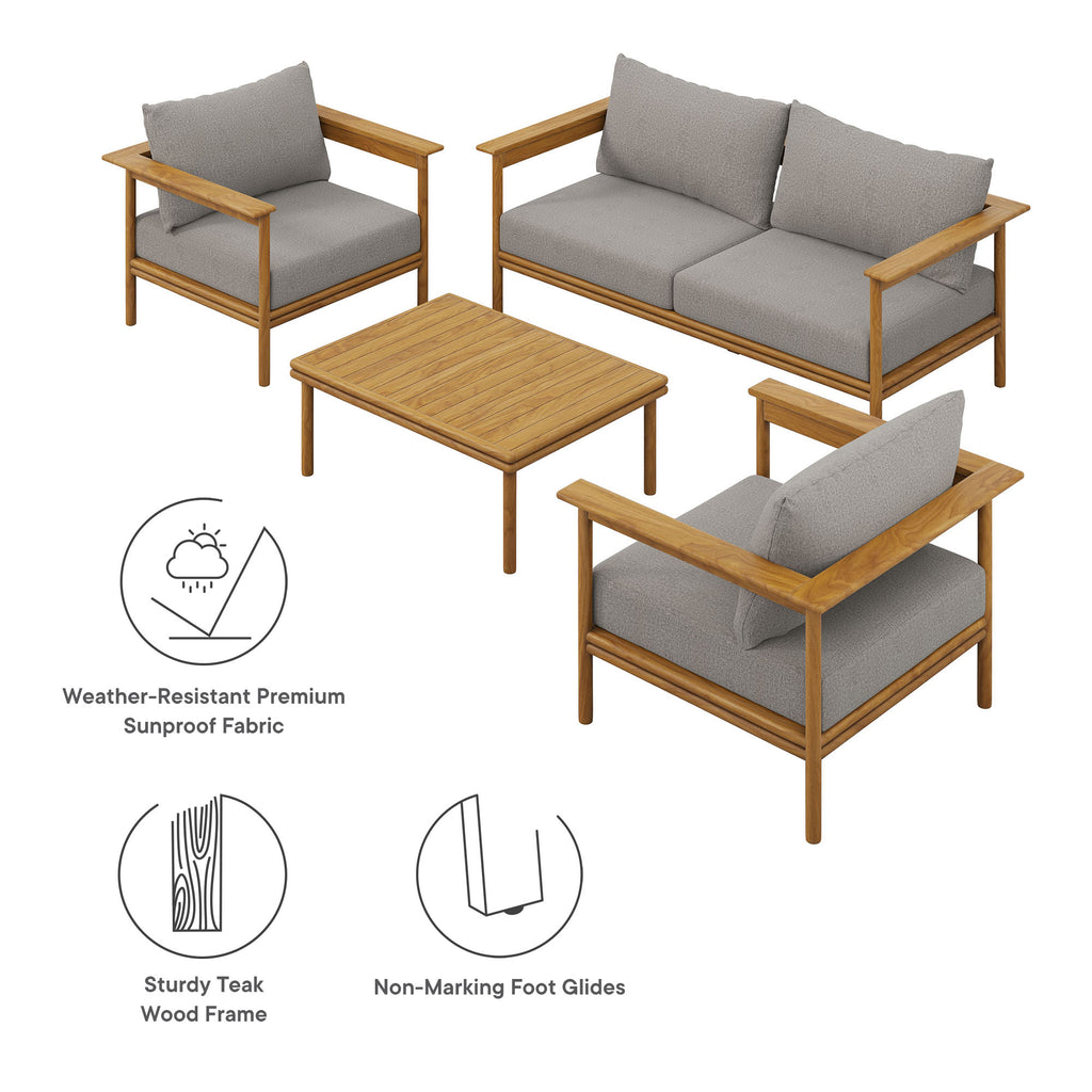 Wren 4-Piece Outdoor Patio Teak Wood Furniture Set - Natural Driftwood