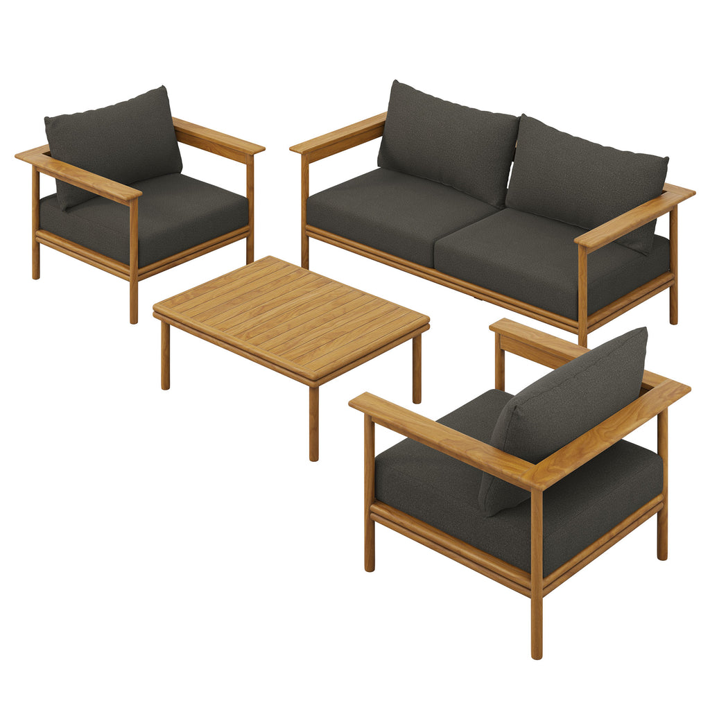 Wren 4-Piece Outdoor Patio Teak Wood Furniture Set - Natural Flint Gray