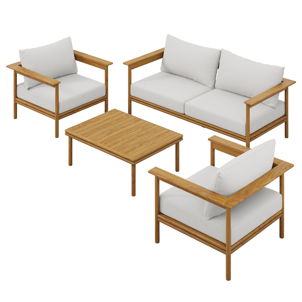 Wren 4-Piece Outdoor Patio Teak Wood Furniture Set - Natural Sail