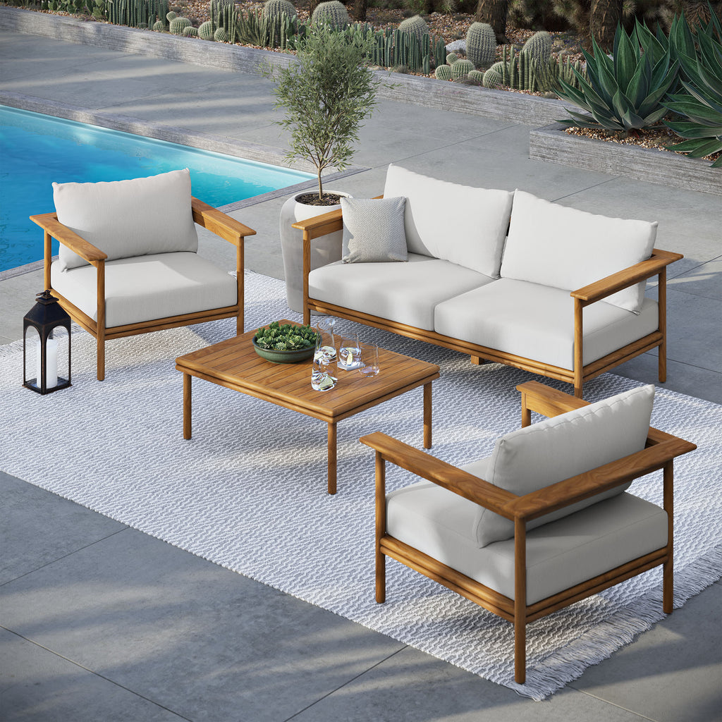 Wren 4-Piece Outdoor Patio Teak Wood Furniture Set - Natural Sail