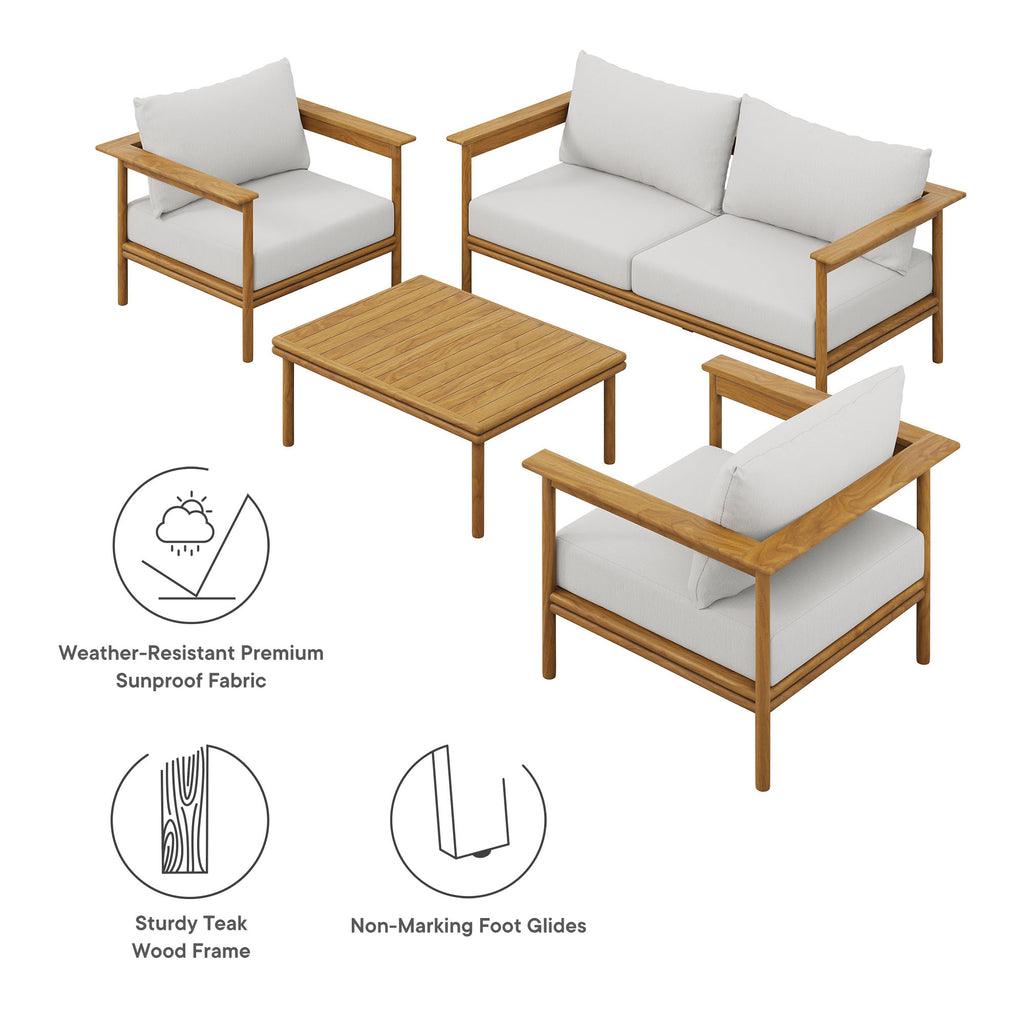 Wren 4-Piece Outdoor Patio Teak Wood Furniture Set - Natural Sail