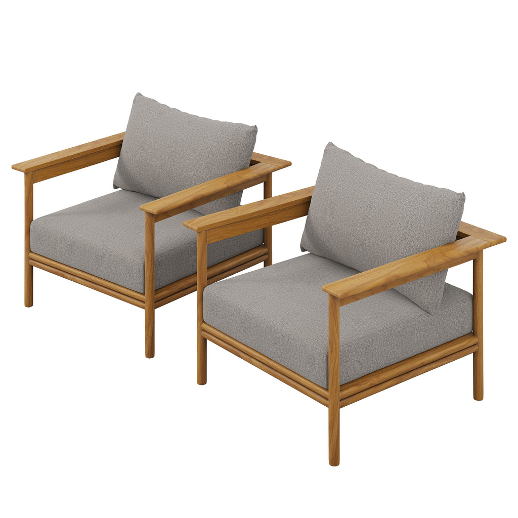 Wren Outdoor Patio Teak Wood Armchair Set of 2 - Natural Driftwood