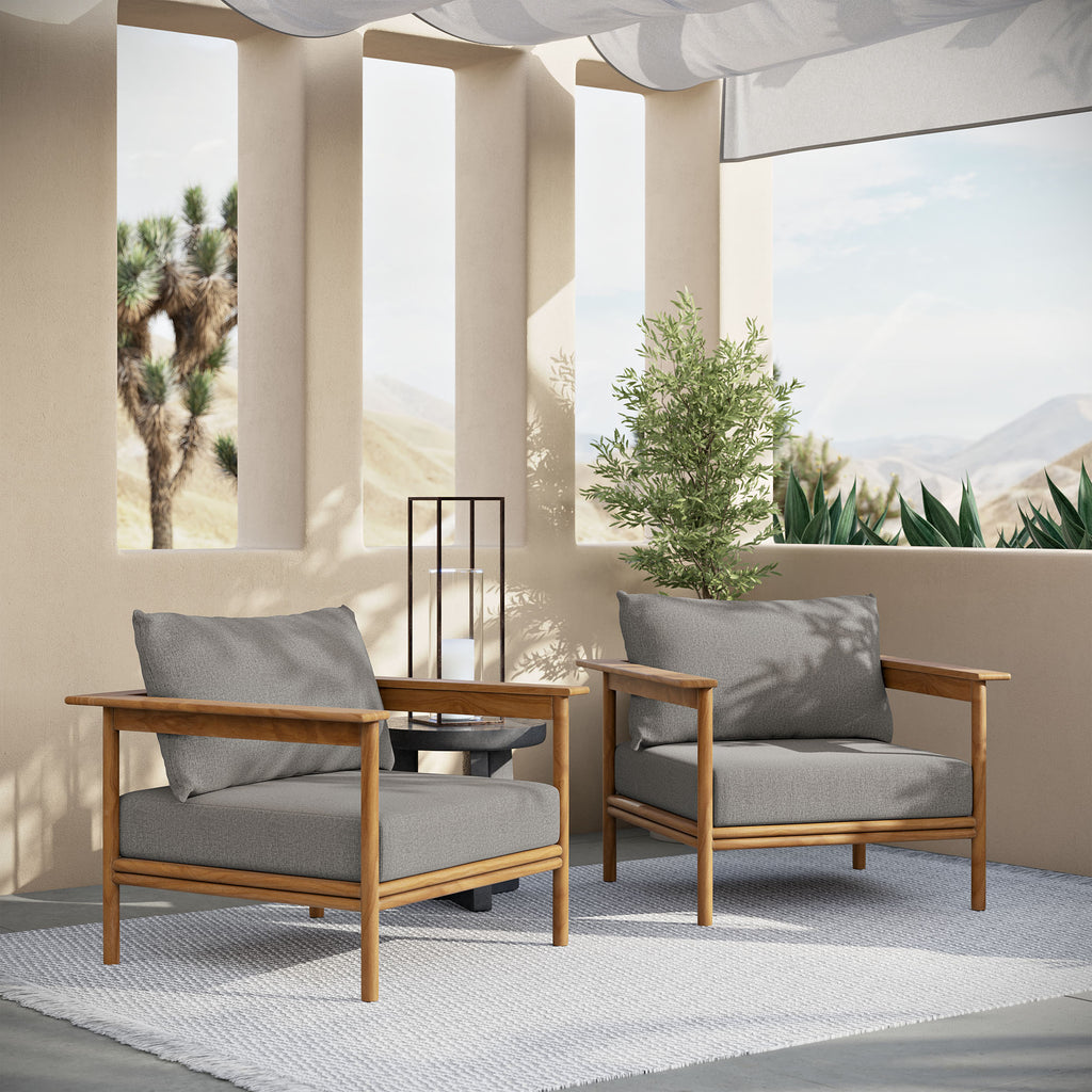 Wren Outdoor Patio Teak Wood Armchair Set of 2 - Natural Driftwood