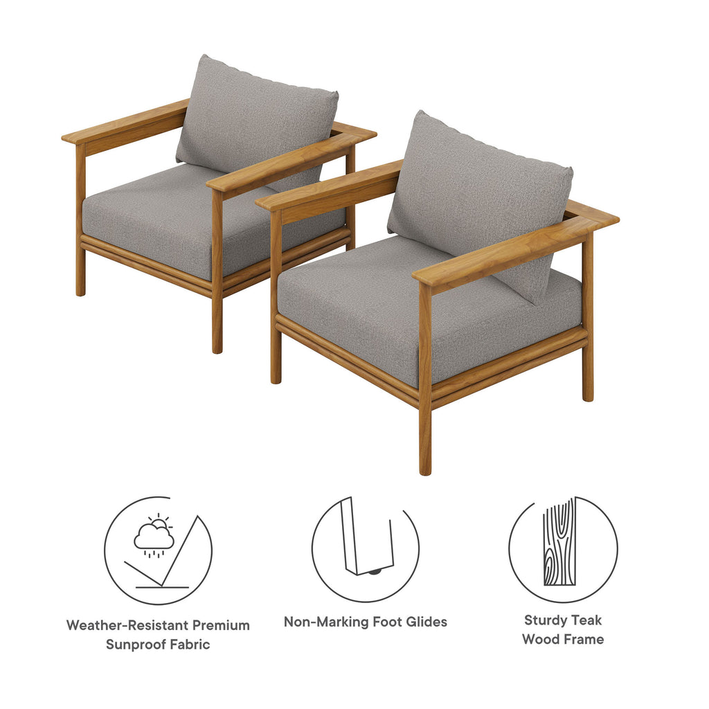 Wren Outdoor Patio Teak Wood Armchair Set of 2 - Natural Driftwood