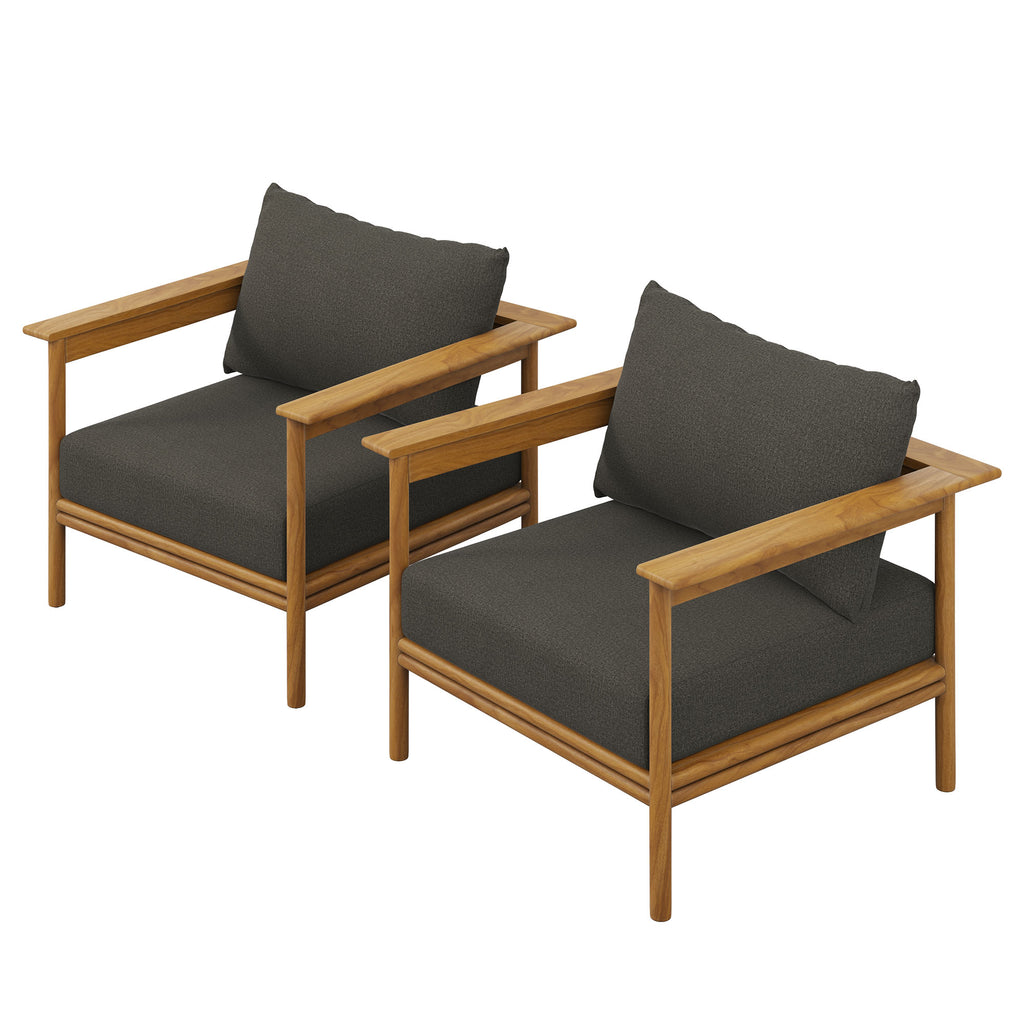 Wren Outdoor Patio Teak Wood Armchair Set of 2 - Natural Flint Gray