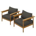 Wren Outdoor Patio Teak Wood Armchair Set of 2 - Natural Flint Gray