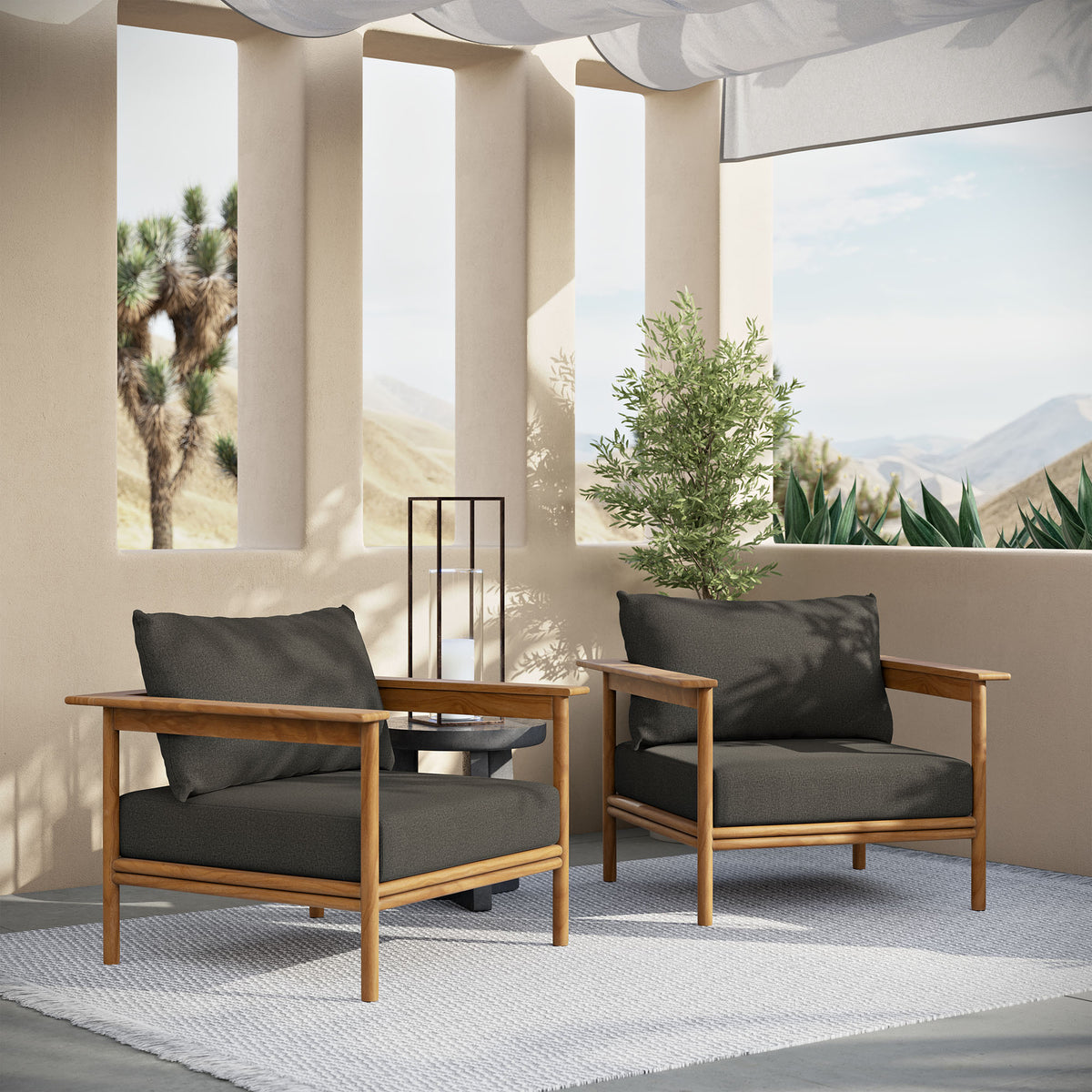 Wren Outdoor Patio Teak Wood Armchair Set of 2 - Natural Flint Gray