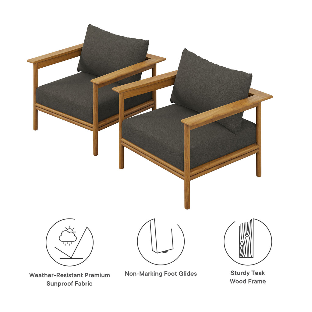 Wren Outdoor Patio Teak Wood Armchair Set of 2 - Natural Flint Gray