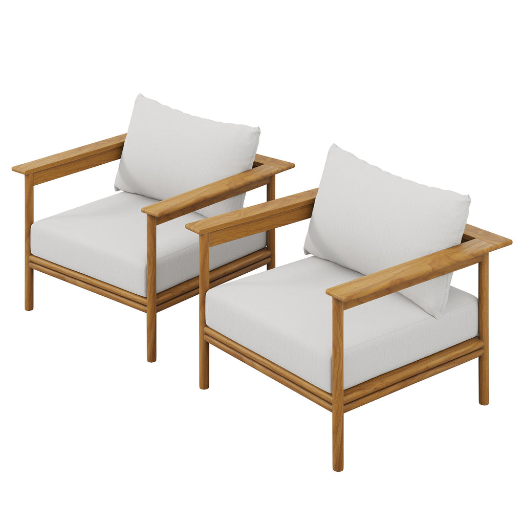 Wren Outdoor Patio Teak Wood Armchair Set of 2 - Natural Sail