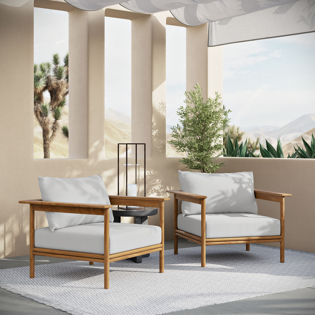 Wren Outdoor Patio Teak Wood Armchair Set of 2 - Natural Sail