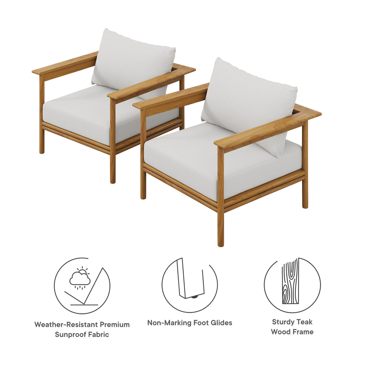 Wren Outdoor Patio Teak Wood Armchair Set of 2 - Natural Sail