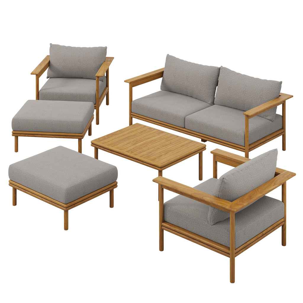 Wren 6-Piece Outdoor Patio Teak Wood Furniture Set - Natural Driftwood