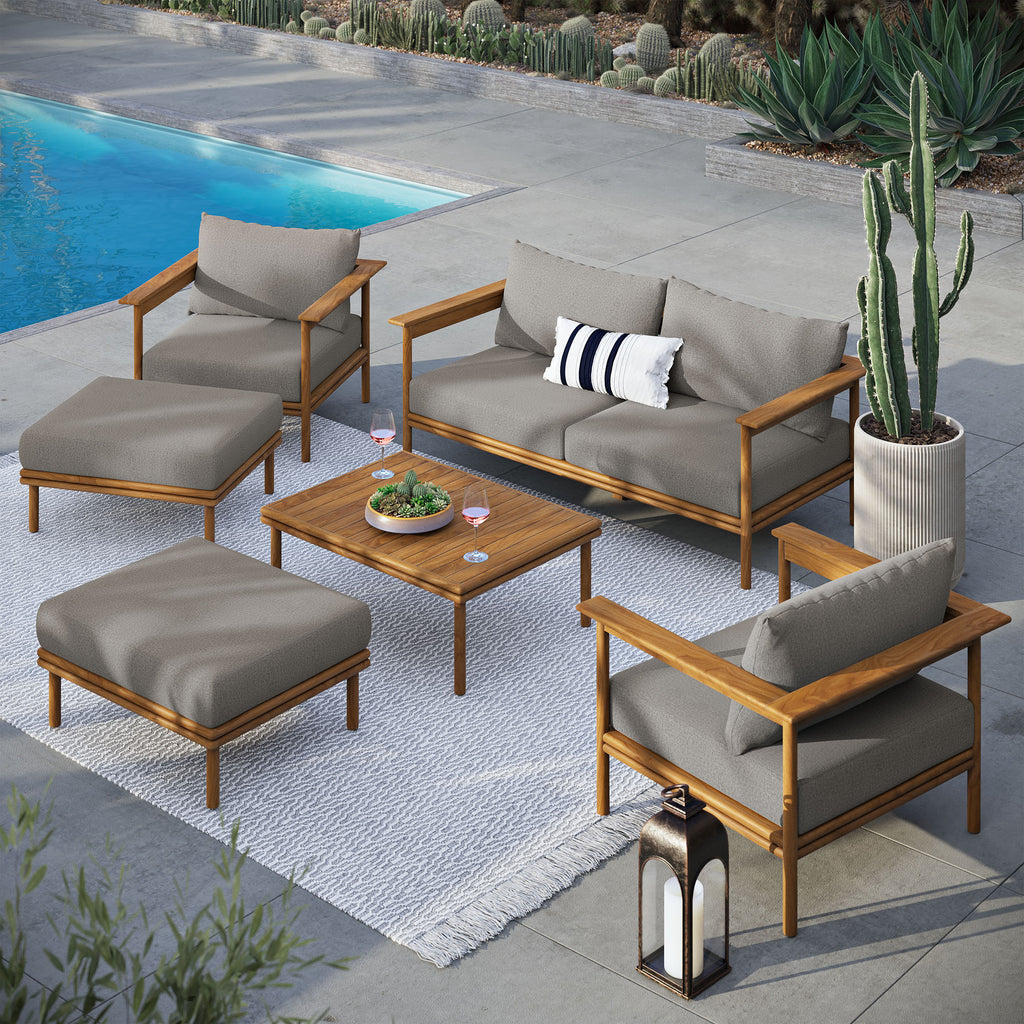 Wren 6-Piece Outdoor Patio Teak Wood Furniture Set - Natural Driftwood