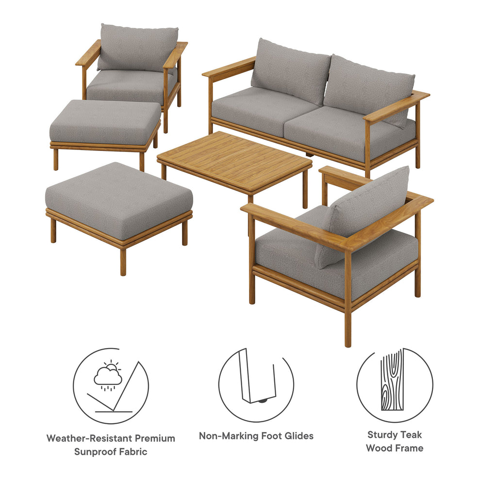 Wren 6-Piece Outdoor Patio Teak Wood Furniture Set - Natural Driftwood