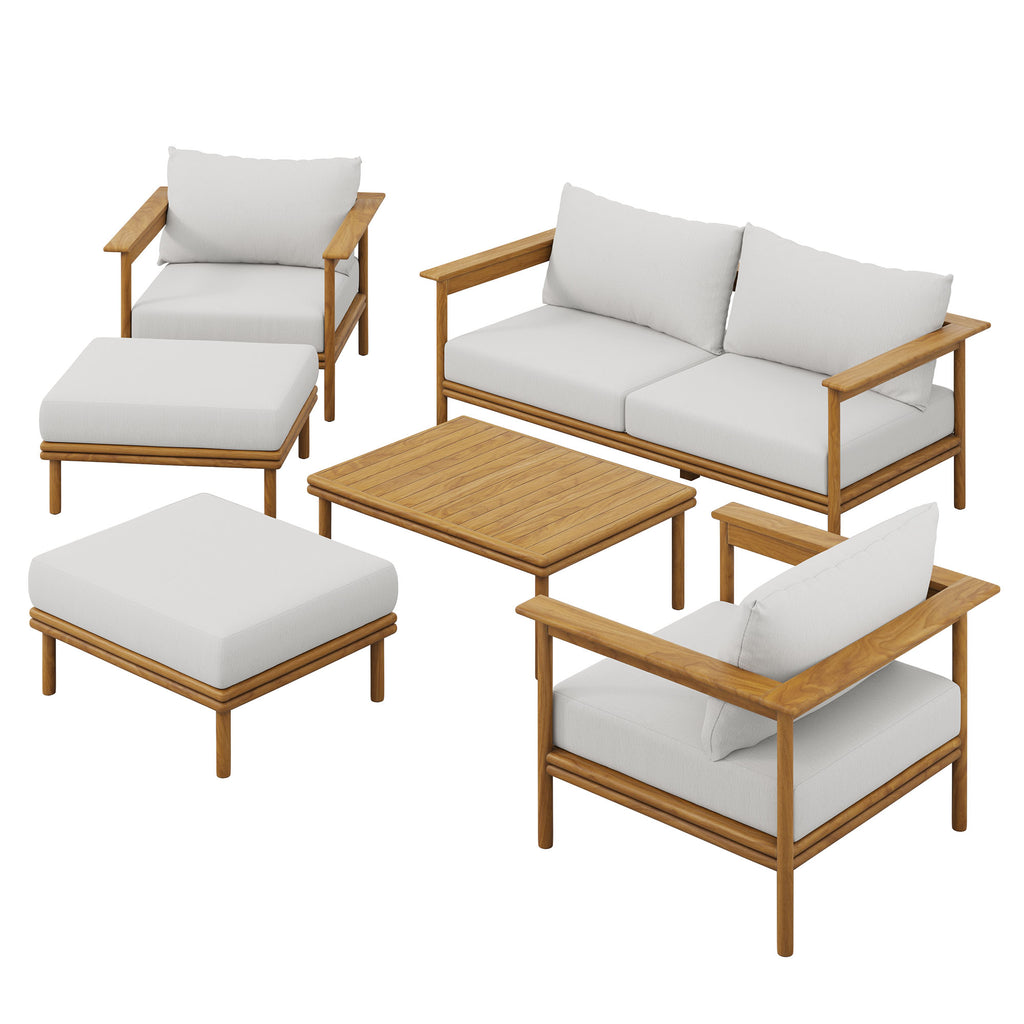 Wren 6-Piece Outdoor Patio Teak Wood Furniture Set - Natural Sail
