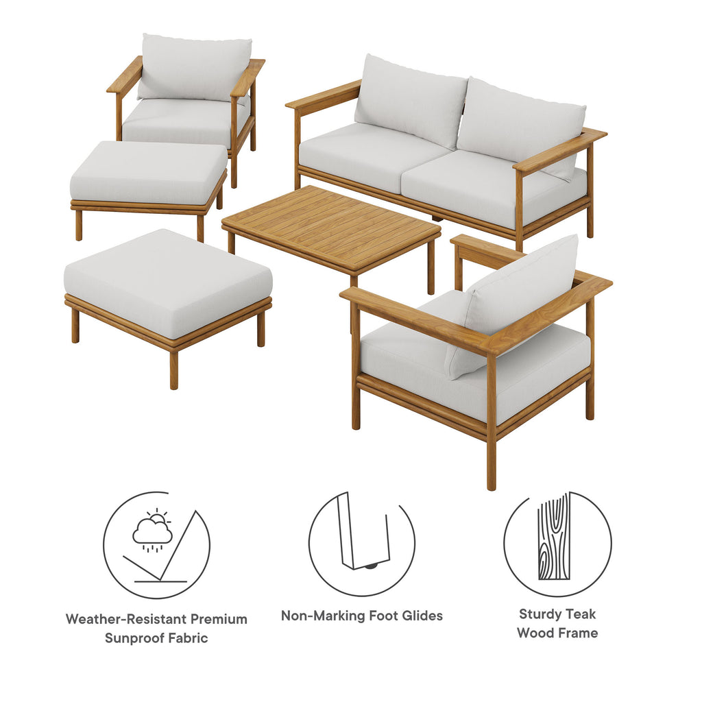Wren 6-Piece Outdoor Patio Teak Wood Furniture Set - Natural Sail