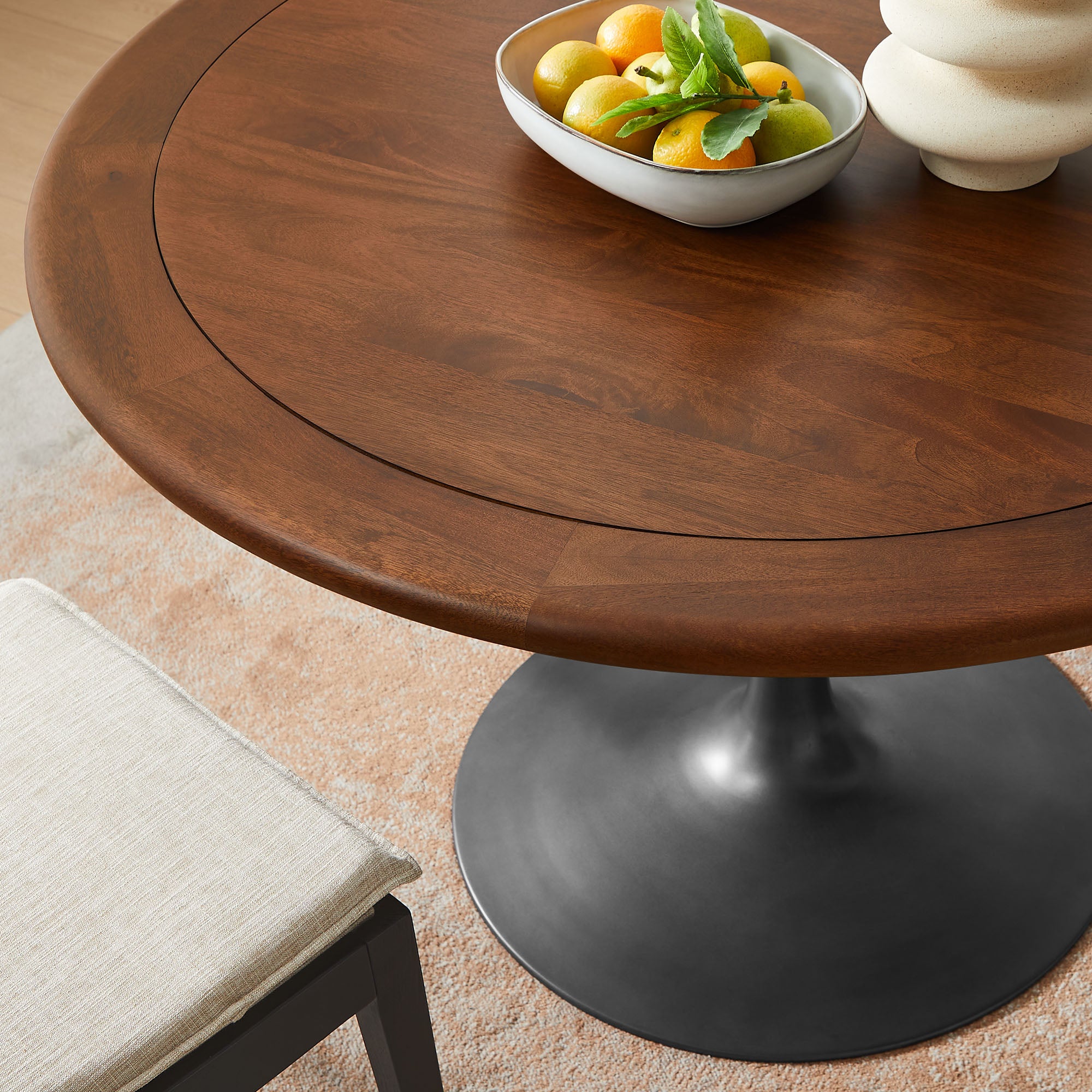 Lippa 48" Round Pedestal Solid Wood Dining Table - Black Walnut