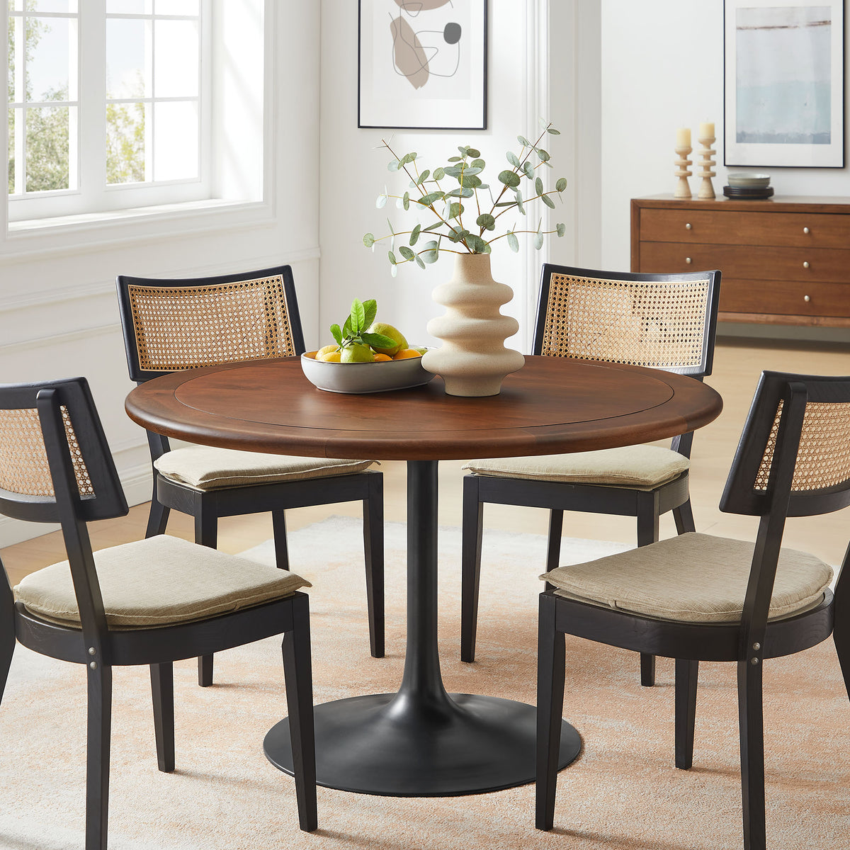 Lippa 48" Round Pedestal Solid Wood Dining Table - Black Walnut