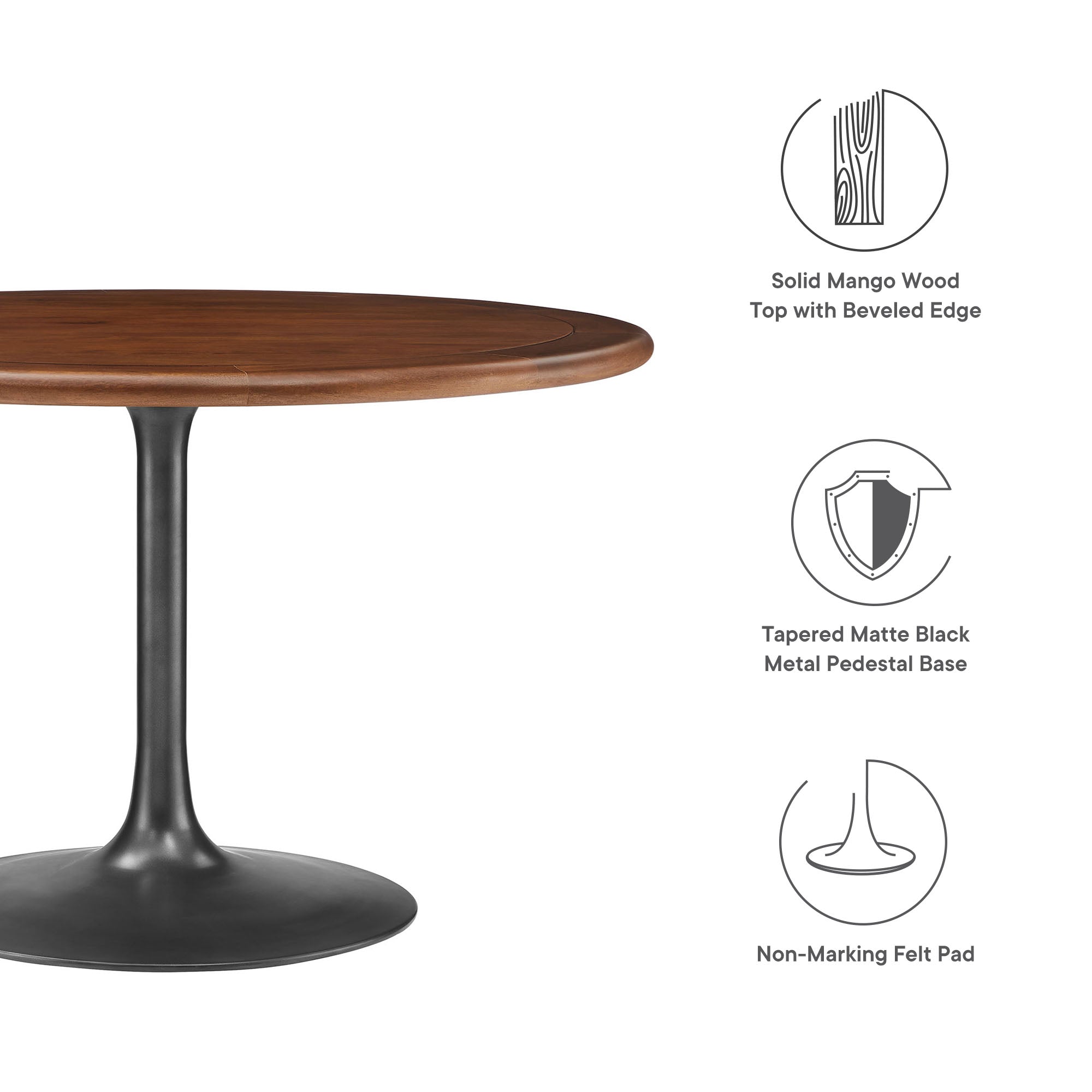 Lippa 48" Round Pedestal Solid Wood Dining Table - Black Walnut