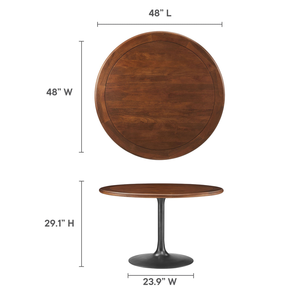 Lippa 48" Round Pedestal Solid Wood Dining Table - Black Walnut