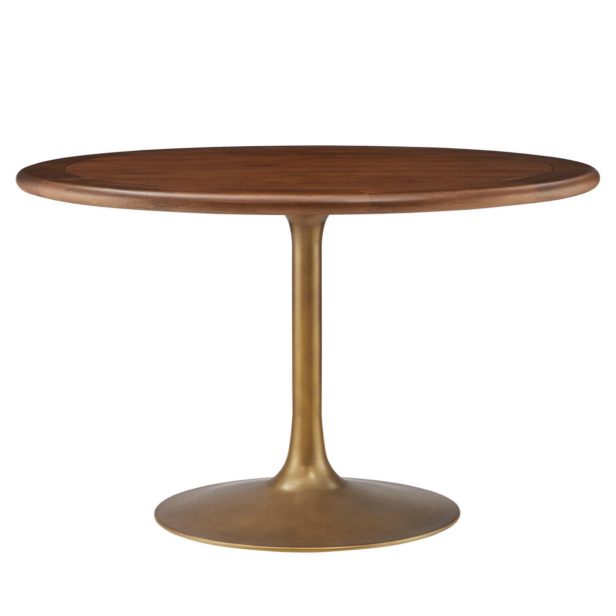 Lippa 48" Round Pedestal Solid Wood Dining Table - Brass Walnut