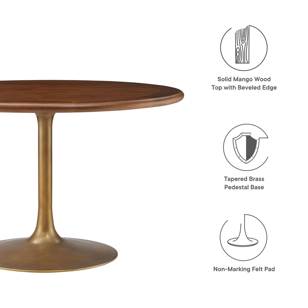 Lippa 48" Round Pedestal Solid Wood Dining Table - Brass Walnut