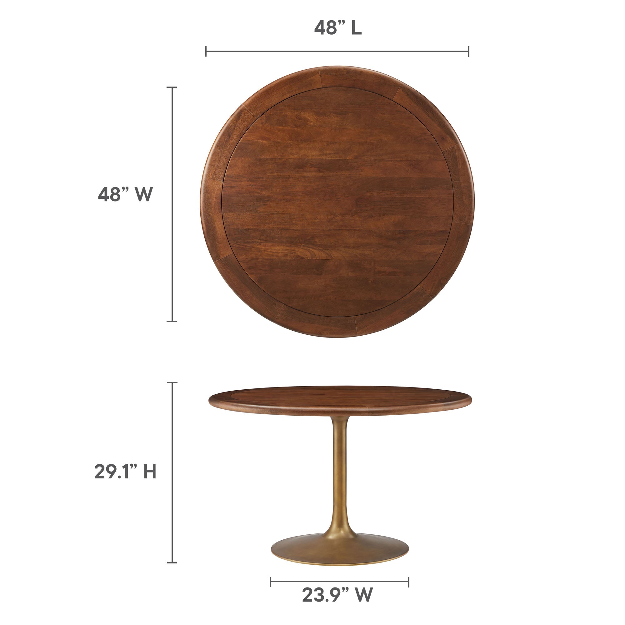 Lippa 48" Round Pedestal Solid Wood Dining Table - Brass Walnut