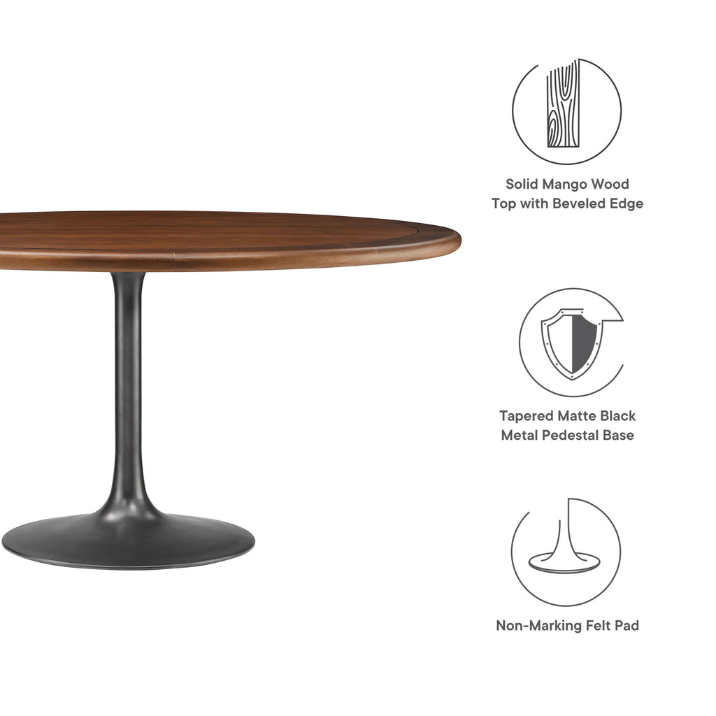 Lippa 60" Round Pedestal Solid Wood Dining Table - Black Walnut