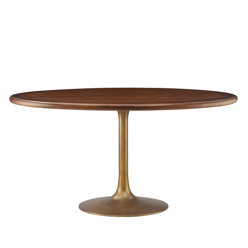 Lippa 60" Round Pedestal Solid Wood Dining Table - Brass Walnut