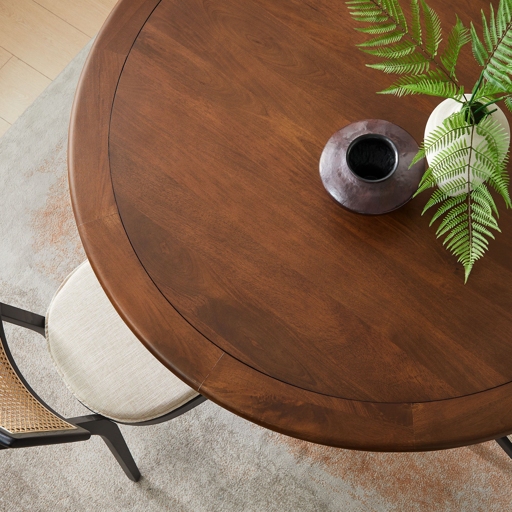 Lippa 60" Round Pedestal Solid Wood Dining Table - Brass Walnut
