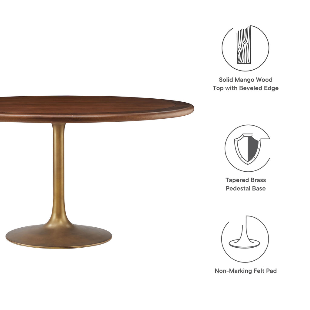 Lippa 60" Round Pedestal Solid Wood Dining Table - Brass Walnut