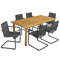 Abacus 7-Piece Rectangular Outdoor Patio Aluminum Dining Table Set with Rattan Armchairs - Slate Natural