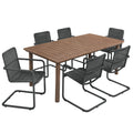 Abacus 7-Piece Rectangular Outdoor Patio Aluminum Dining Table Set with Rattan Armchairs - Slate Walnut