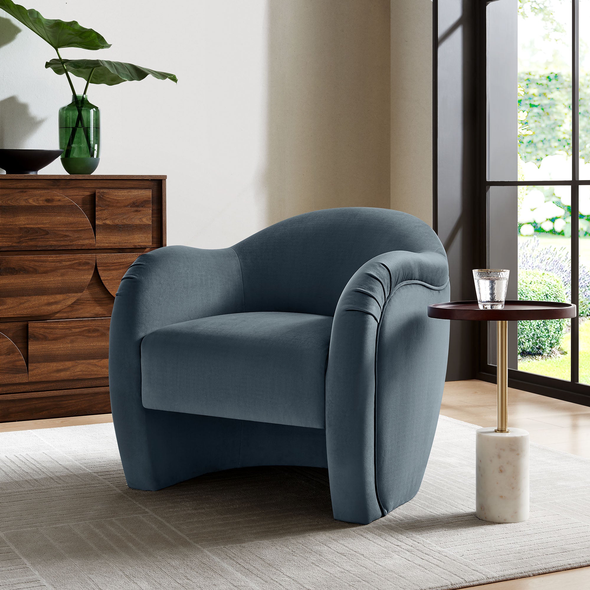 Compose Performance Velvet Accent Chair - Cadet Blue
