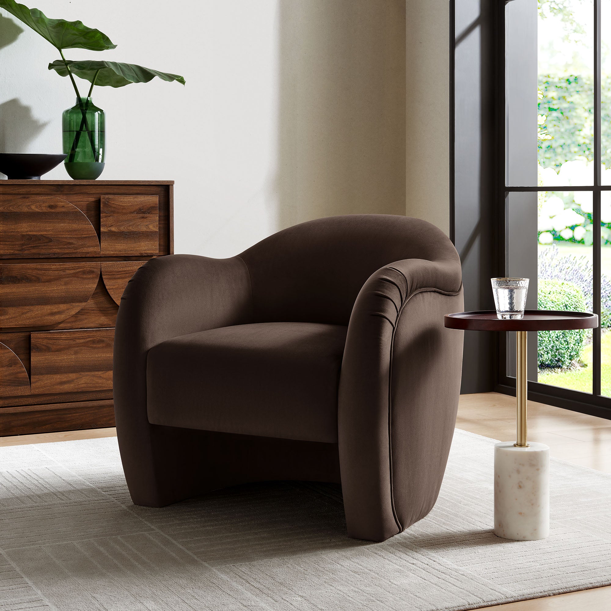 Compose Performance Velvet Accent Chair - Chocolate Brown
