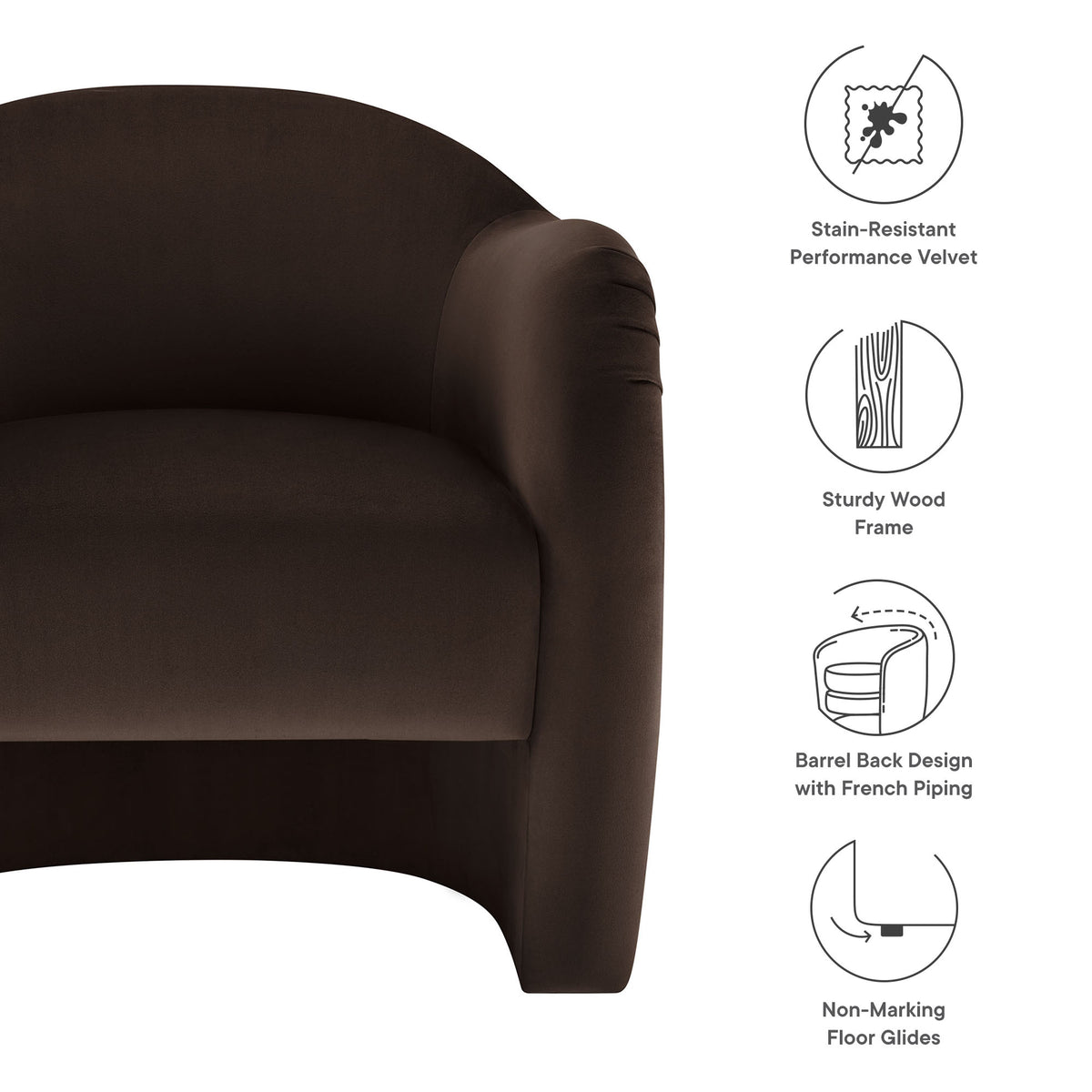 Compose Performance Velvet Accent Chair - Chocolate Brown
