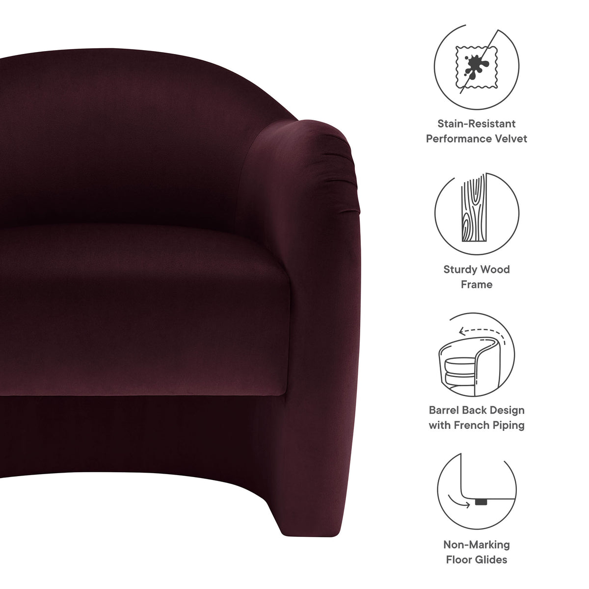 Compose Performance Velvet Accent Chair - Mulberry