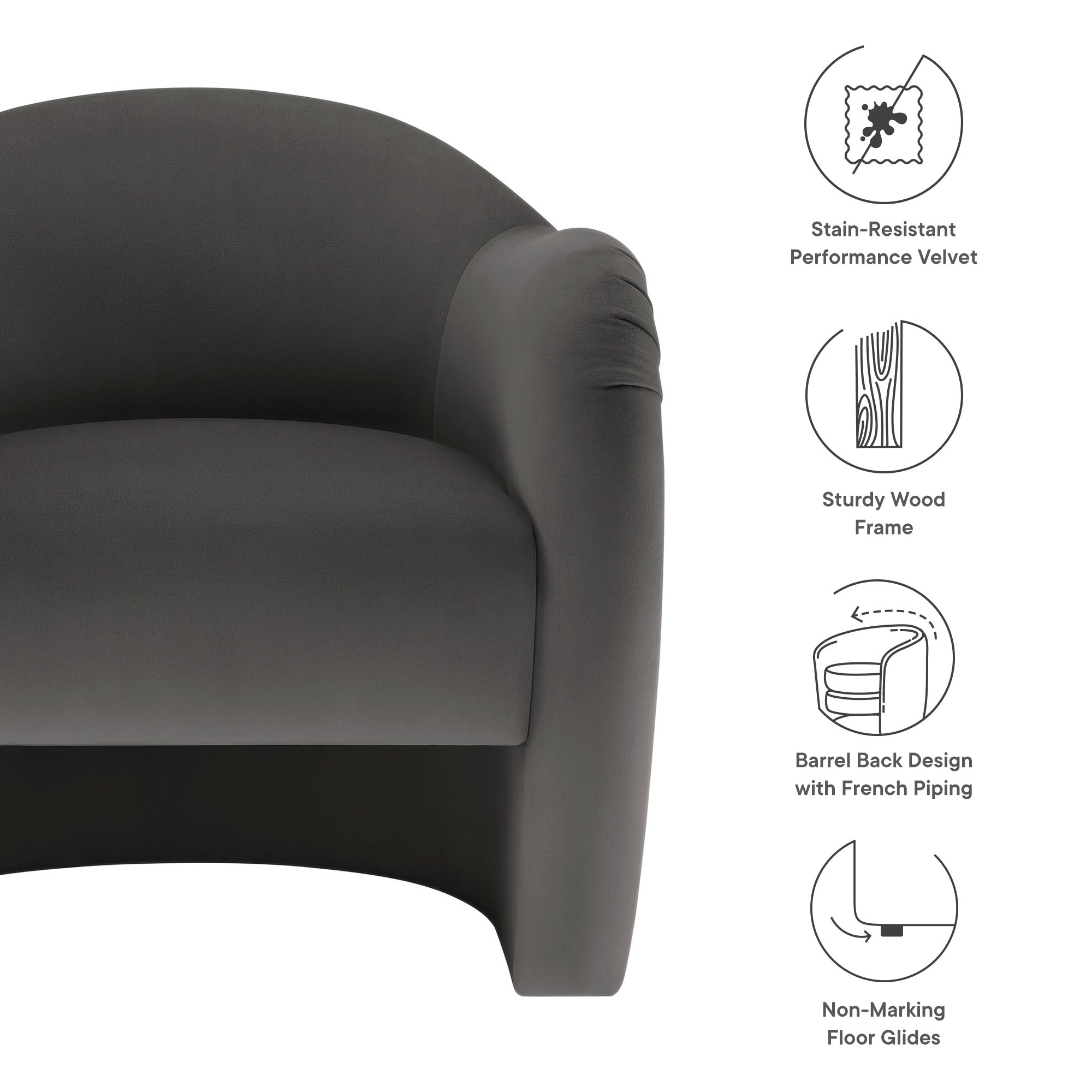 Compose Performance Velvet Accent Chair - Storm Gray