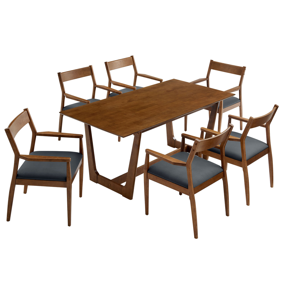 Solara 7-Piece Wood Dining Set with Vegan Leather Armchairs - Walnut Black
