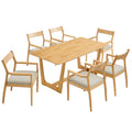 Solara 7-Piece Wood Dining Set with Fabric Upholstered Armchairs - Natural Heathered Weave Beige