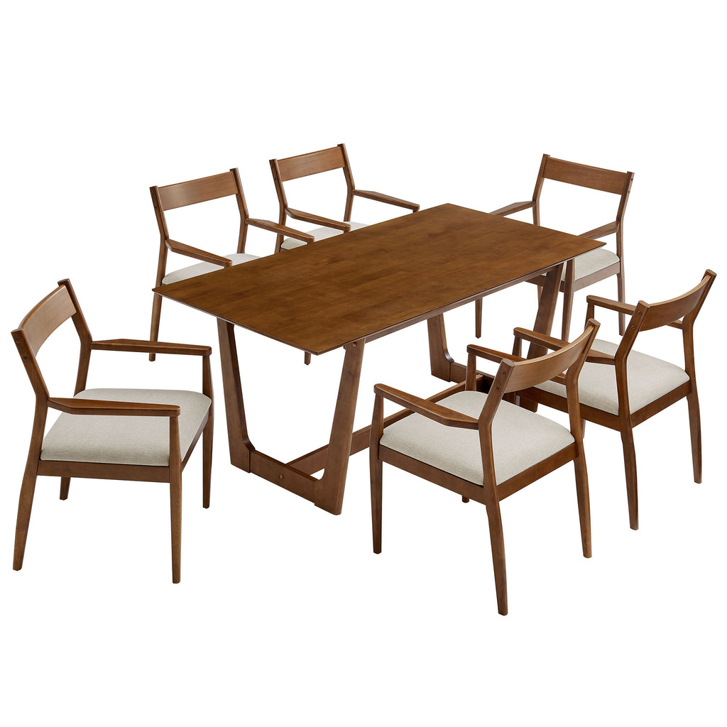 Solara 7-Piece Wood Dining Set with Fabric Upholstered Armchairs - Walnut Heathered Weave Beige
