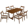 Solara 7-Piece Wood Dining Set with Fabric Upholstered Armchairs - Walnut Heathered Weave Beige